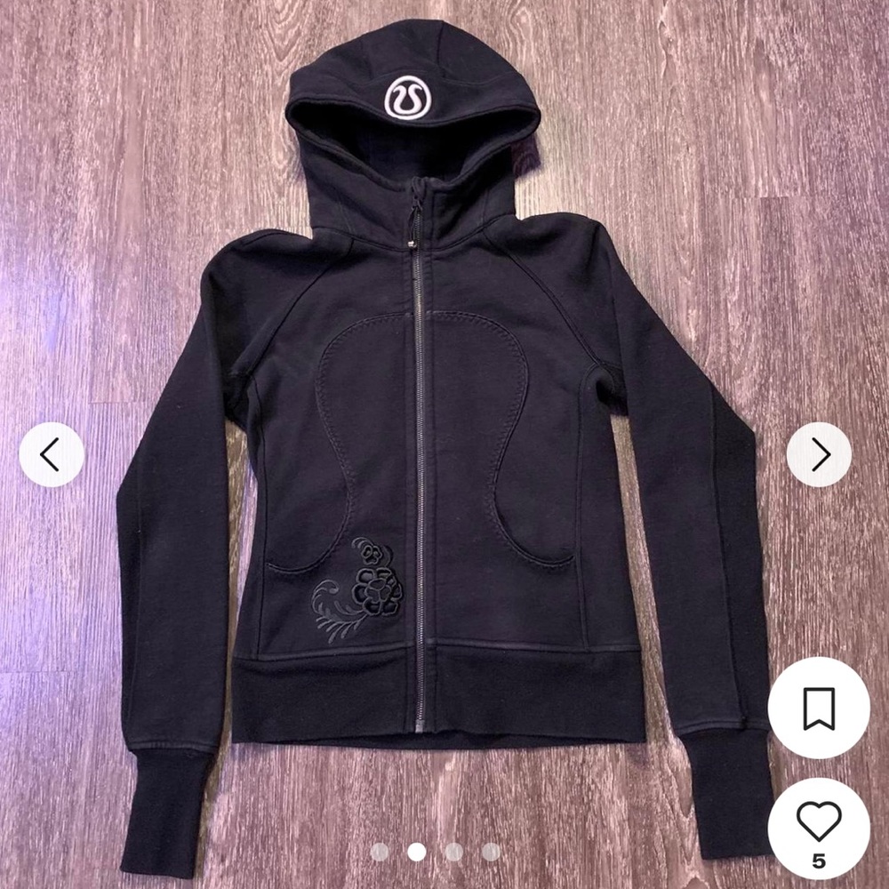 LULULEMON Limited Edition Hiver 2013 Floral Embroidered Scuba ZipUp Hoodie Sz 10